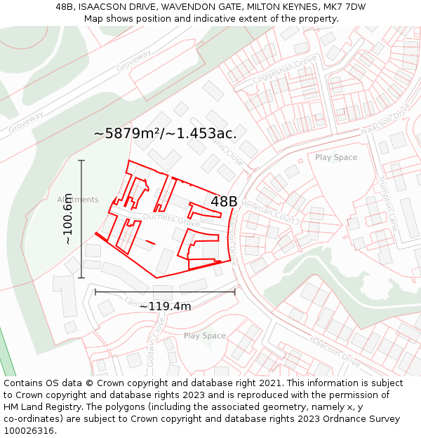 48B, ISAACSON DRIVE, WAVENDON GATE, MILTON KEYNES, MK7 7DW: Plot and title map