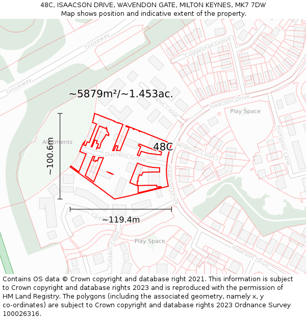 48C, ISAACSON DRIVE, WAVENDON GATE, MILTON KEYNES, MK7 7DW: Plot and title map