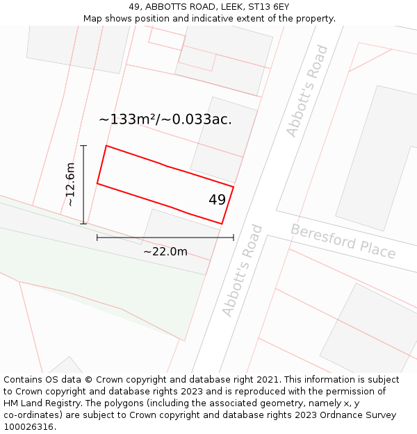 49, ABBOTTS ROAD, LEEK, ST13 6EY: Plot and title map