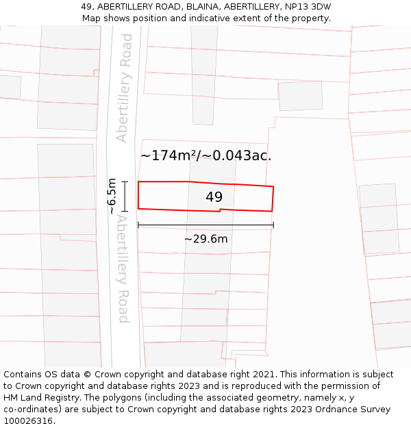 49, ABERTILLERY ROAD, BLAINA, ABERTILLERY, NP13 3DW: Plot and title map
