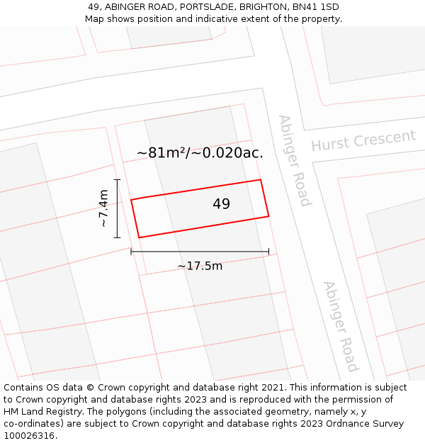 49, ABINGER ROAD, PORTSLADE, BRIGHTON, BN41 1SD: Plot and title map