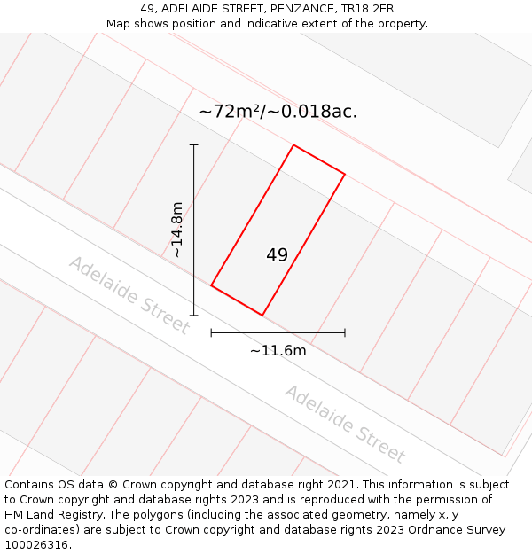 49, ADELAIDE STREET, PENZANCE, TR18 2ER: Plot and title map