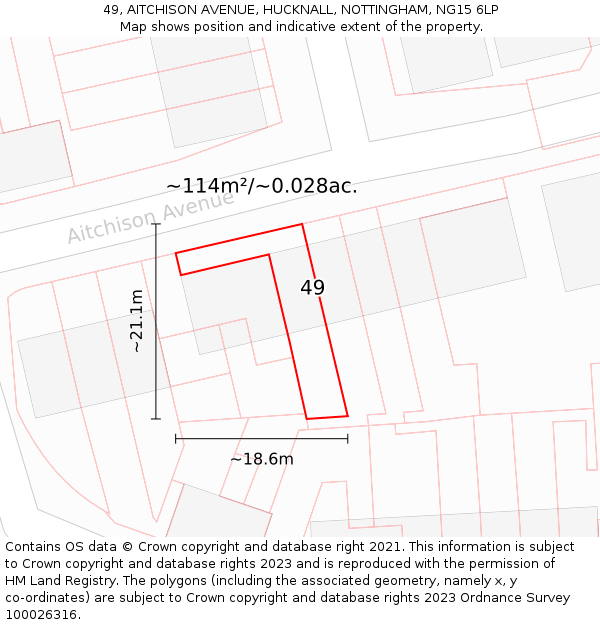 49, AITCHISON AVENUE, HUCKNALL, NOTTINGHAM, NG15 6LP: Plot and title map