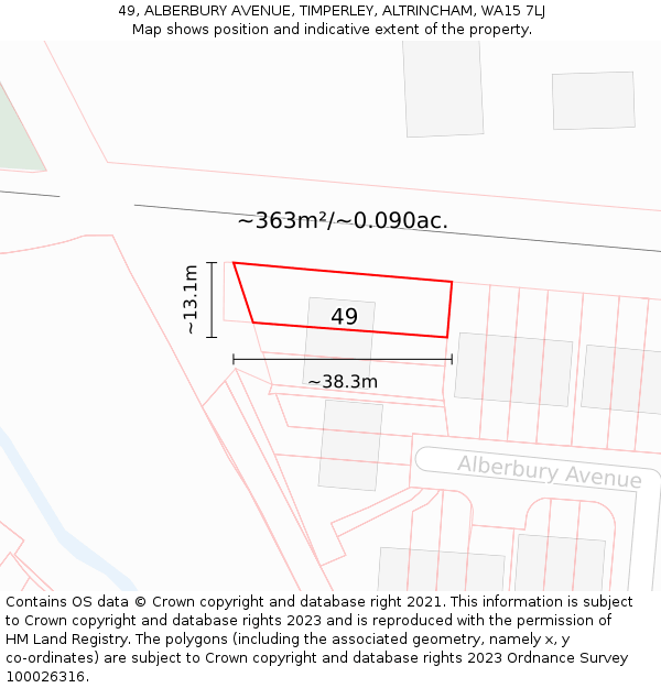 49, ALBERBURY AVENUE, TIMPERLEY, ALTRINCHAM, WA15 7LJ: Plot and title map