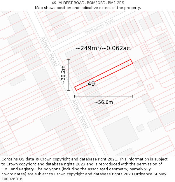 49, ALBERT ROAD, ROMFORD, RM1 2PS: Plot and title map