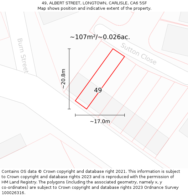 49, ALBERT STREET, LONGTOWN, CARLISLE, CA6 5SF: Plot and title map