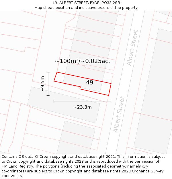 49, ALBERT STREET, RYDE, PO33 2SB: Plot and title map