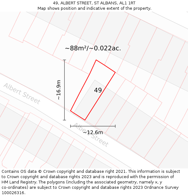 49, ALBERT STREET, ST ALBANS, AL1 1RT: Plot and title map