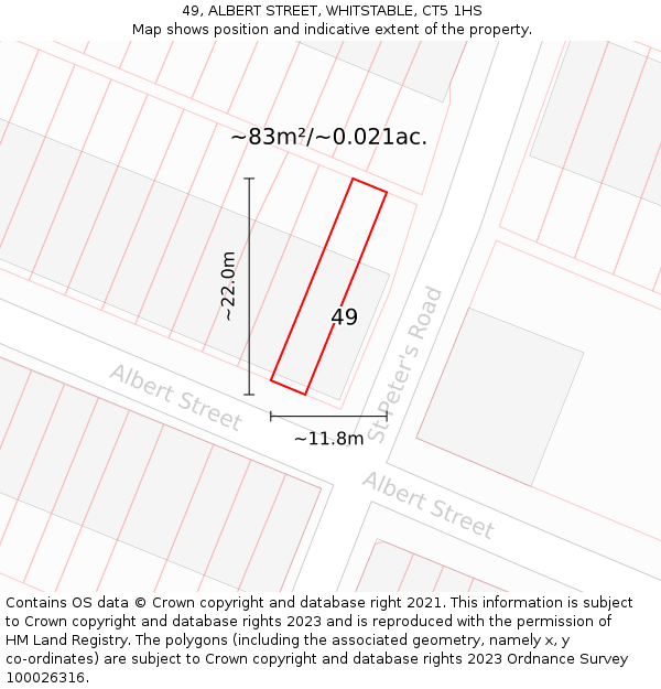 49, ALBERT STREET, WHITSTABLE, CT5 1HS: Plot and title map