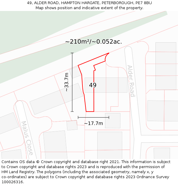 49, ALDER ROAD, HAMPTON HARGATE, PETERBOROUGH, PE7 8BU: Plot and title map
