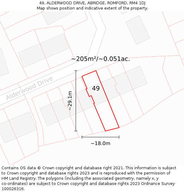 49, ALDERWOOD DRIVE, ABRIDGE, ROMFORD, RM4 1DJ: Plot and title map