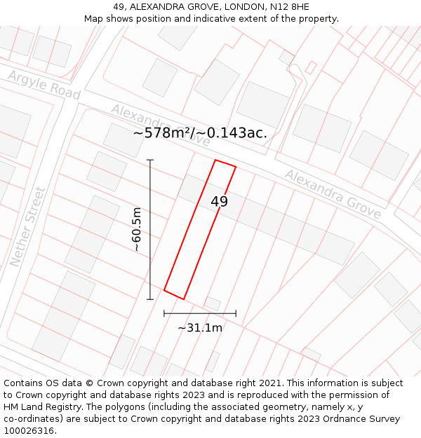 49, ALEXANDRA GROVE, LONDON, N12 8HE: Plot and title map