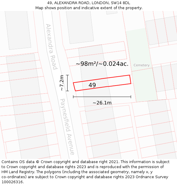 49, ALEXANDRA ROAD, LONDON, SW14 8DL: Plot and title map