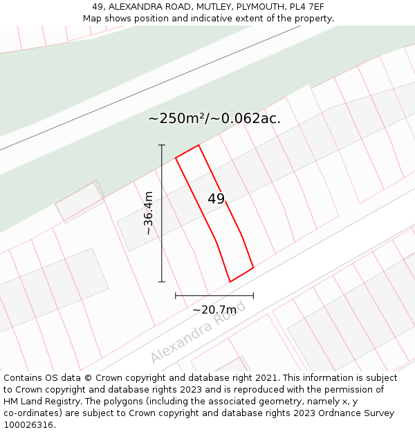 49, ALEXANDRA ROAD, MUTLEY, PLYMOUTH, PL4 7EF: Plot and title map