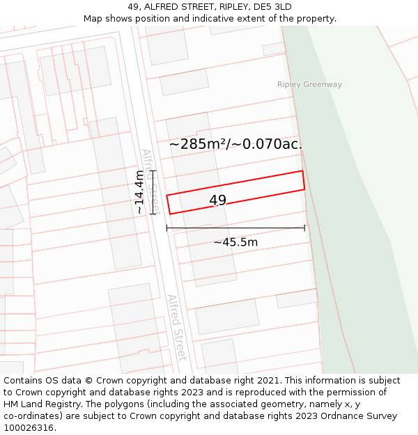 49, ALFRED STREET, RIPLEY, DE5 3LD: Plot and title map
