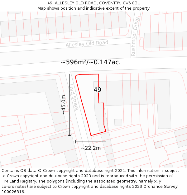 49, ALLESLEY OLD ROAD, COVENTRY, CV5 8BU: Plot and title map