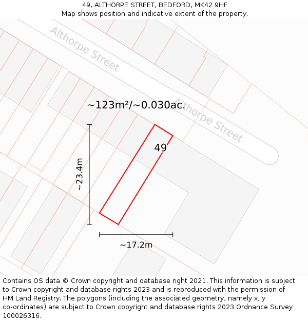 49, ALTHORPE STREET, BEDFORD, MK42 9HF: Plot and title map