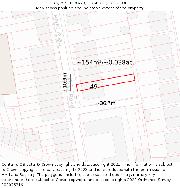 49, ALVER ROAD, GOSPORT, PO12 1QP: Plot and title map