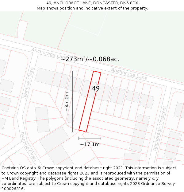 49, ANCHORAGE LANE, DONCASTER, DN5 8DX: Plot and title map