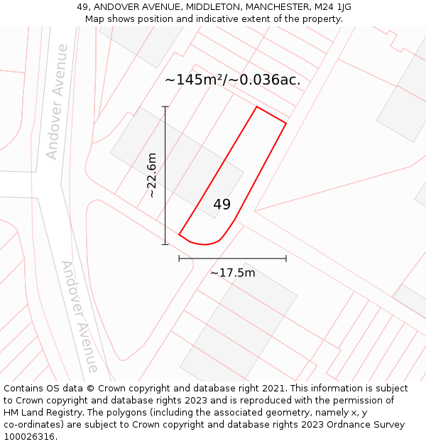 49, ANDOVER AVENUE, MIDDLETON, MANCHESTER, M24 1JG: Plot and title map