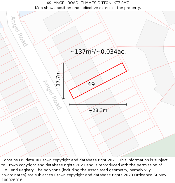 49, ANGEL ROAD, THAMES DITTON, KT7 0AZ: Plot and title map