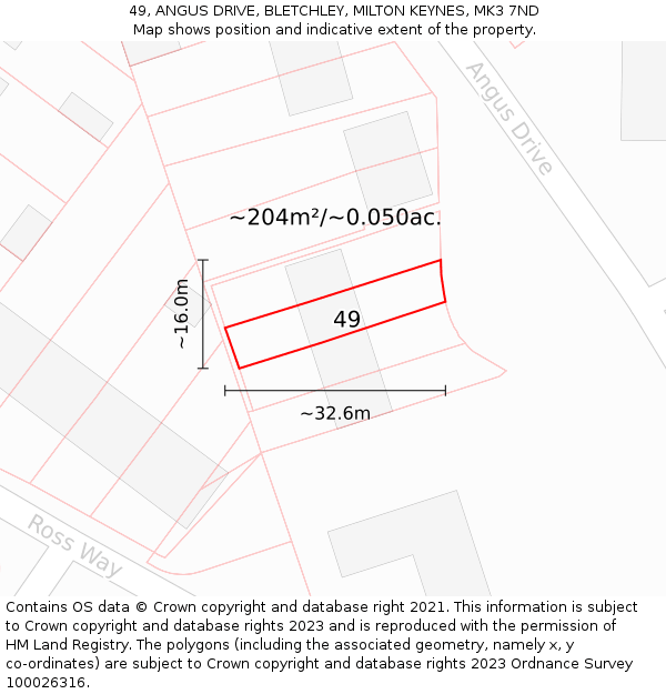 49, ANGUS DRIVE, BLETCHLEY, MILTON KEYNES, MK3 7ND: Plot and title map