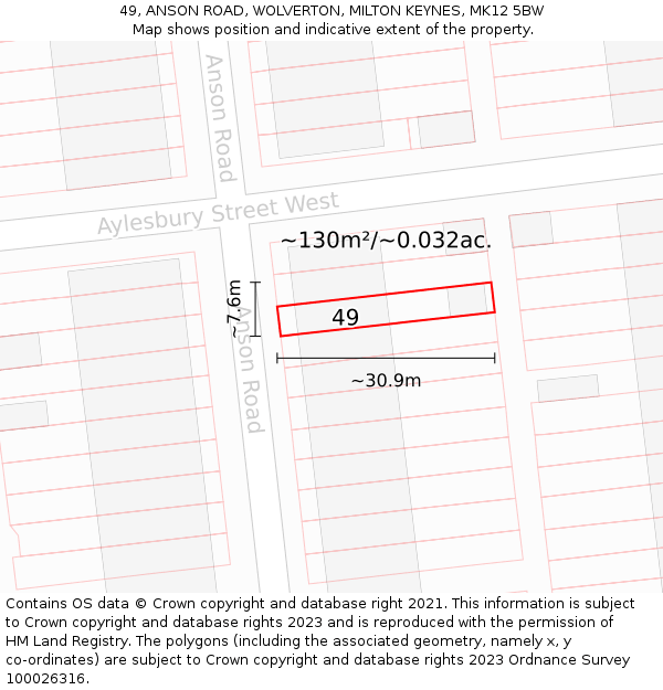 49, ANSON ROAD, WOLVERTON, MILTON KEYNES, MK12 5BW: Plot and title map