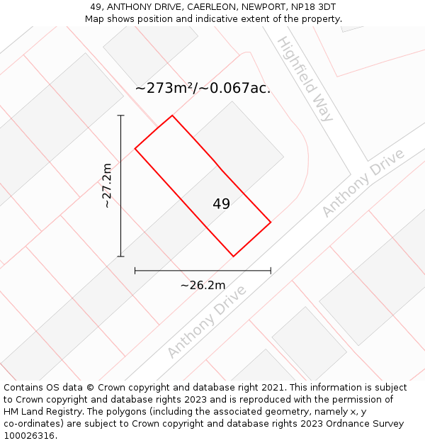 49, ANTHONY DRIVE, CAERLEON, NEWPORT, NP18 3DT: Plot and title map