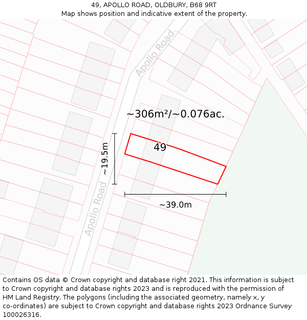 49, APOLLO ROAD, OLDBURY, B68 9RT: Plot and title map
