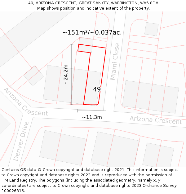 49, ARIZONA CRESCENT, GREAT SANKEY, WARRINGTON, WA5 8DA: Plot and title map