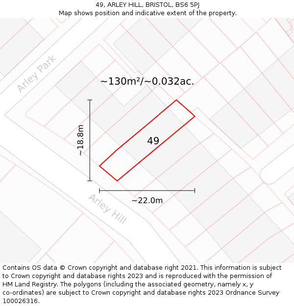 49, ARLEY HILL, BRISTOL, BS6 5PJ: Plot and title map