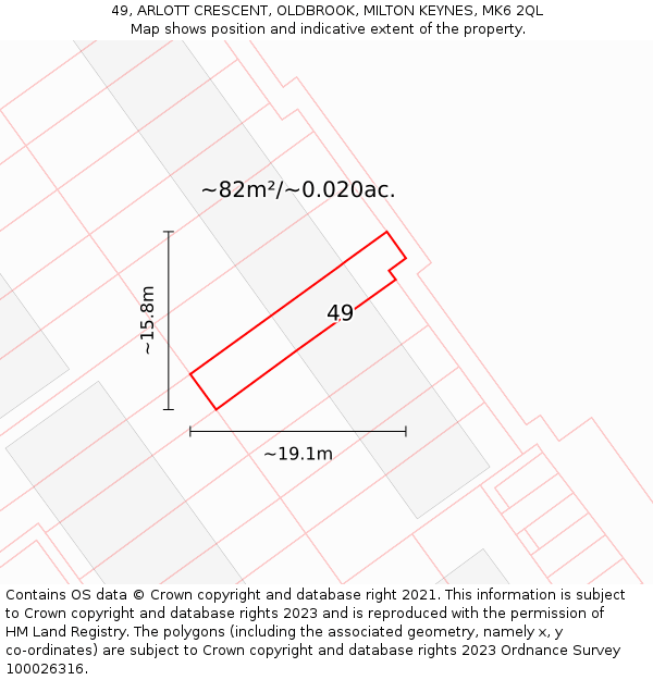 49, ARLOTT CRESCENT, OLDBROOK, MILTON KEYNES, MK6 2QL: Plot and title map
