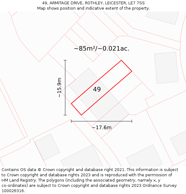 49, ARMITAGE DRIVE, ROTHLEY, LEICESTER, LE7 7SS: Plot and title map