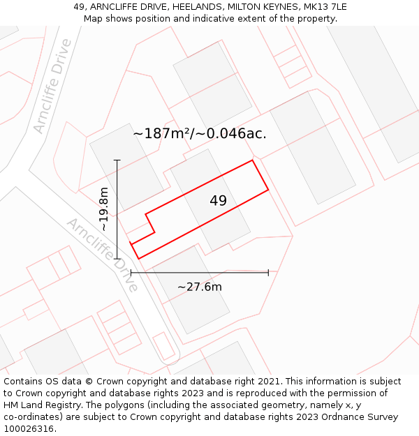 49, ARNCLIFFE DRIVE, HEELANDS, MILTON KEYNES, MK13 7LE: Plot and title map