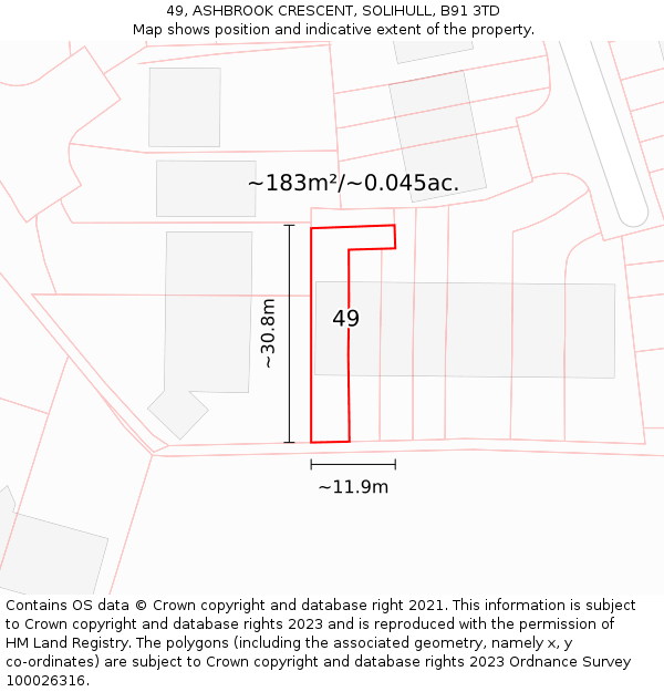 49, ASHBROOK CRESCENT, SOLIHULL, B91 3TD: Plot and title map