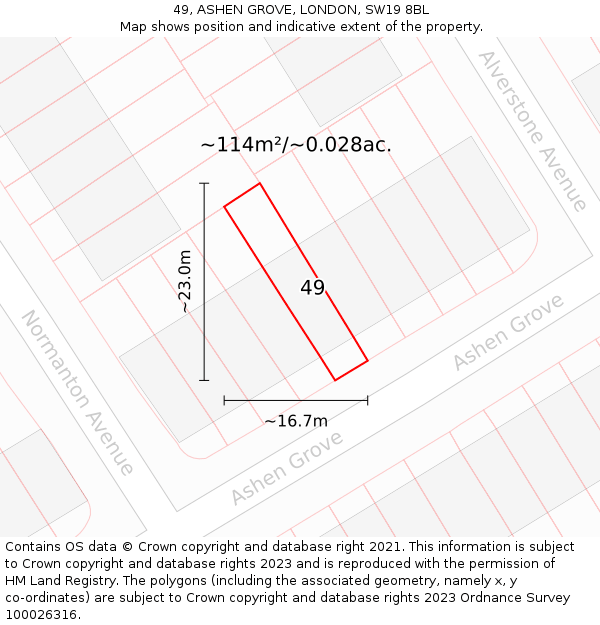 49, ASHEN GROVE, LONDON, SW19 8BL: Plot and title map