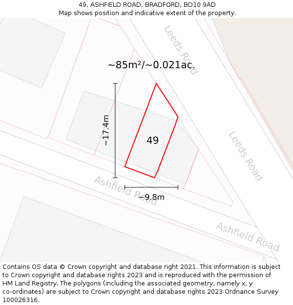 49, ASHFIELD ROAD, BRADFORD, BD10 9AD: Plot and title map