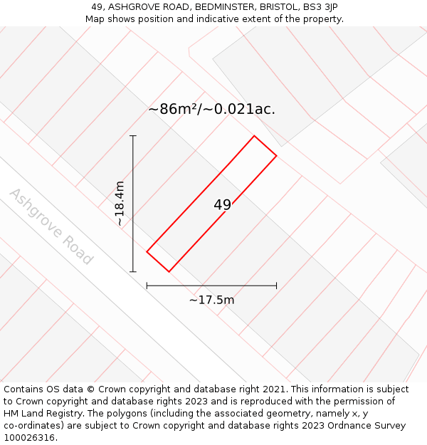 49, ASHGROVE ROAD, BEDMINSTER, BRISTOL, BS3 3JP: Plot and title map