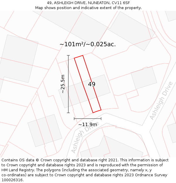 49, ASHLEIGH DRIVE, NUNEATON, CV11 6SF: Plot and title map
