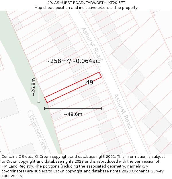 49, ASHURST ROAD, TADWORTH, KT20 5ET: Plot and title map