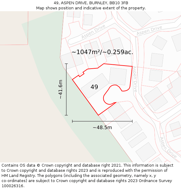 49, ASPEN DRIVE, BURNLEY, BB10 3FB: Plot and title map