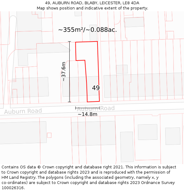 49, AUBURN ROAD, BLABY, LEICESTER, LE8 4DA: Plot and title map