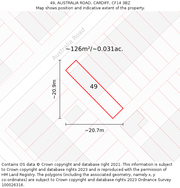 49, AUSTRALIA ROAD, CARDIFF, CF14 3BZ: Plot and title map