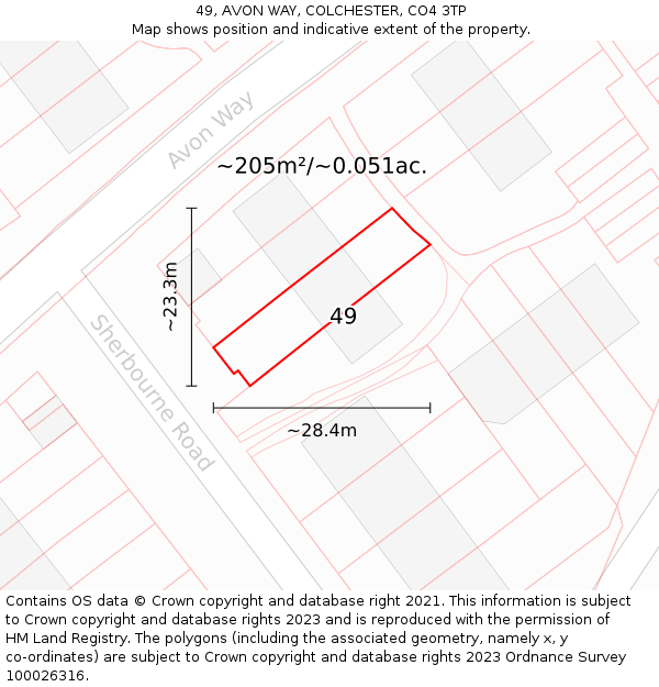 49, AVON WAY, COLCHESTER, CO4 3TP: Plot and title map