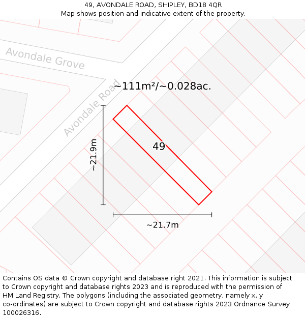49, AVONDALE ROAD, SHIPLEY, BD18 4QR: Plot and title map