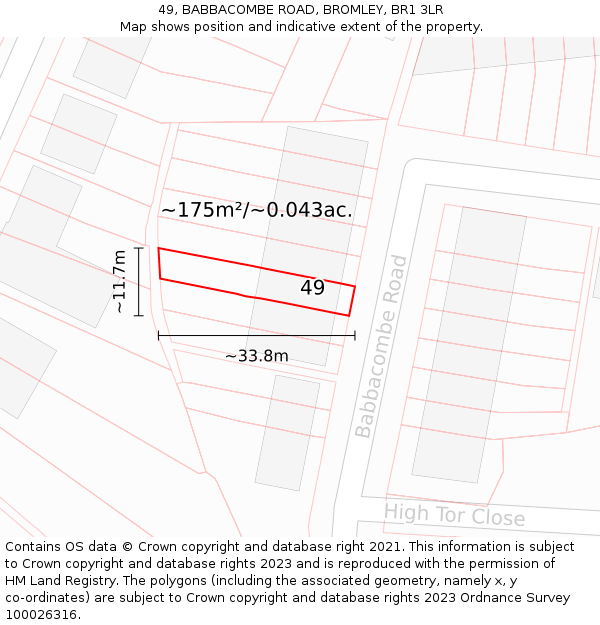 49, BABBACOMBE ROAD, BROMLEY, BR1 3LR: Plot and title map