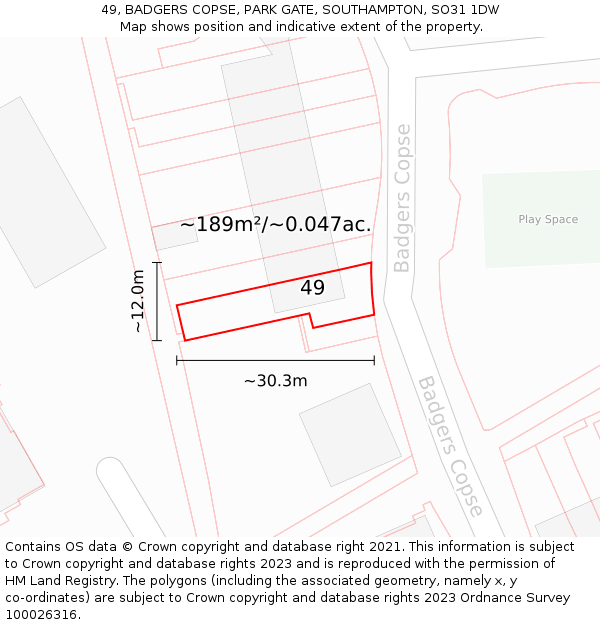 49, BADGERS COPSE, PARK GATE, SOUTHAMPTON, SO31 1DW: Plot and title map