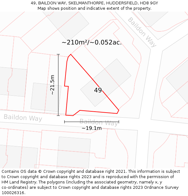 49, BAILDON WAY, SKELMANTHORPE, HUDDERSFIELD, HD8 9GY: Plot and title map