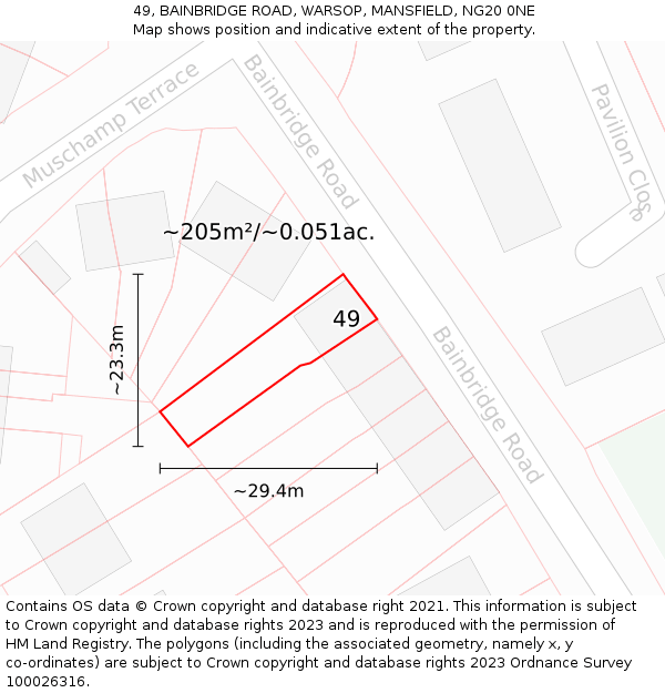49, BAINBRIDGE ROAD, WARSOP, MANSFIELD, NG20 0NE: Plot and title map