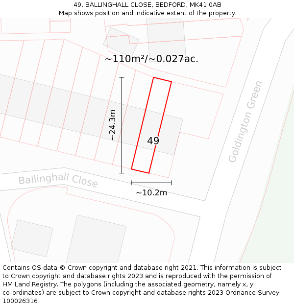49, BALLINGHALL CLOSE, BEDFORD, MK41 0AB: Plot and title map